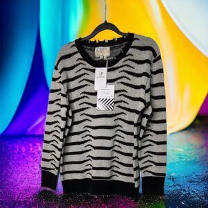 Designer Zebra Fringed Cashmere Wool Blend Free People Sandrine Rose SM Sweater